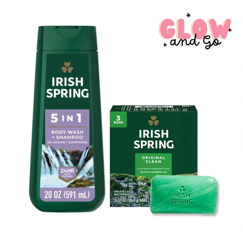 (Bundle) 3 Pack Irish Spring Bar Soap + 5-in-1 Body Wash & Shampoo 20oz